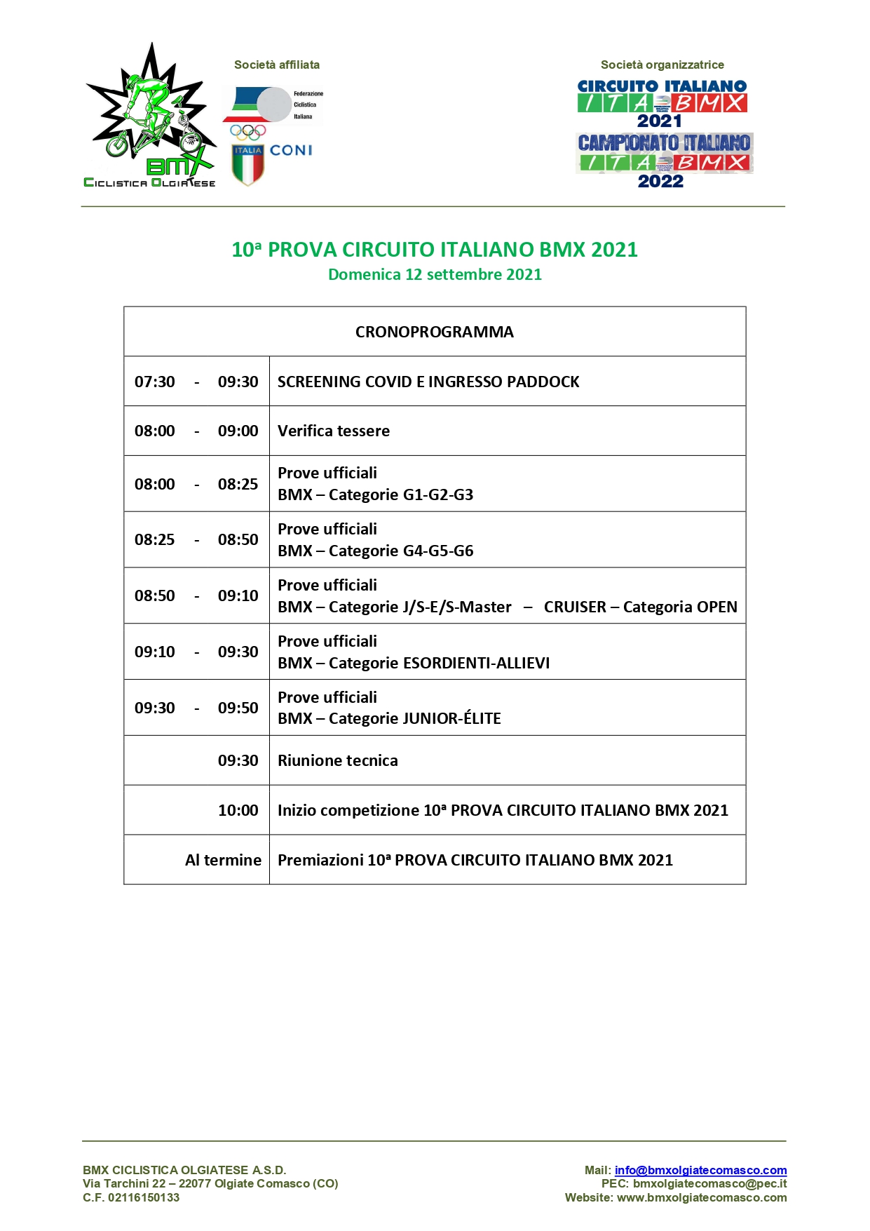 9′ e 10′ prova circuito italiano bmx – Olgiate – 11 e 12 Settembre 2021